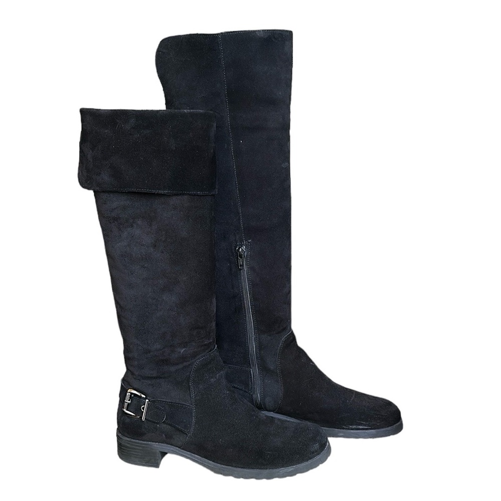 Danielle Italian Suede Over the Knee Flat Riding Boots Black, Size EU40  US 9.5